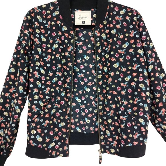 Sybilla Collection Floral Bomber Jacket Sz S Multicolor Zip-Up Lightweight Women - Picture 7 of 12